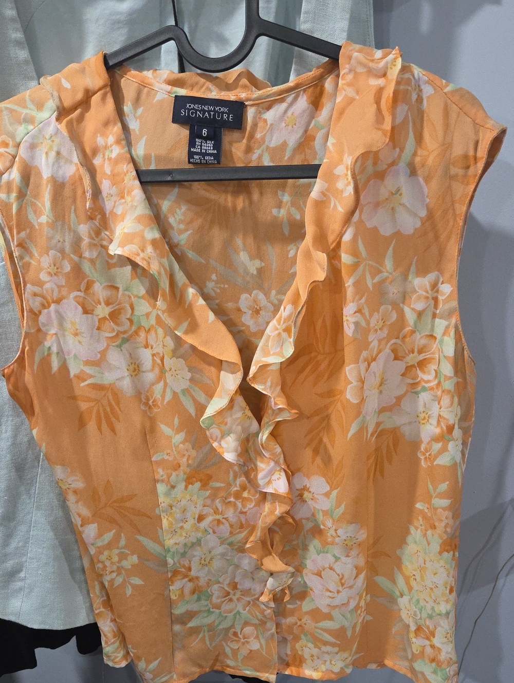 100% Silk Jones New York Orange Floral Top